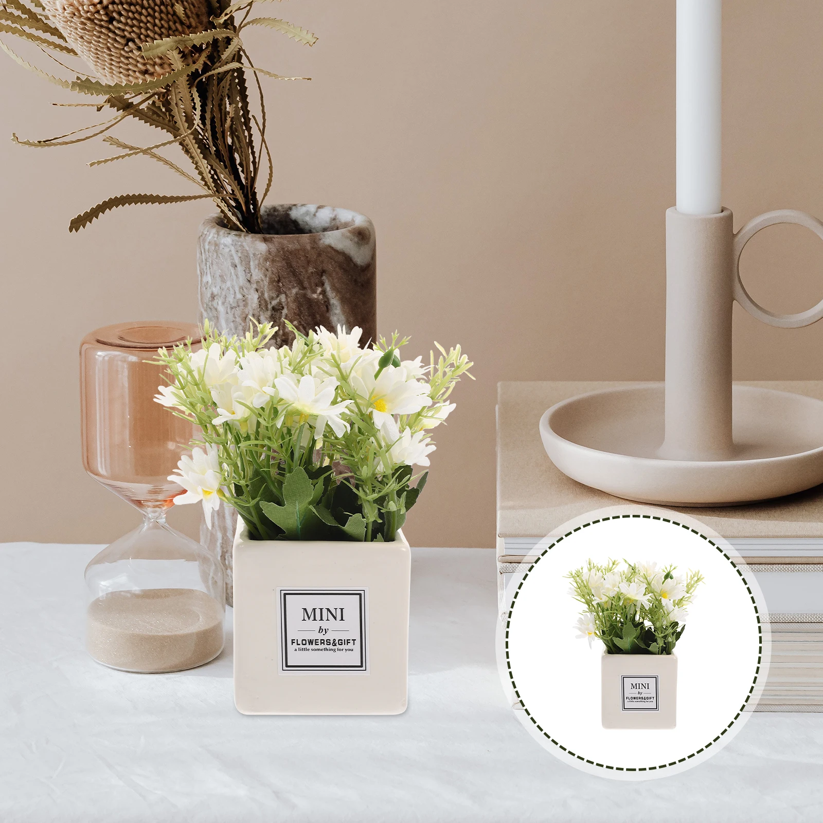

Artificial Flower Bonsai White Daisy Decor Indoor Outdoor Faux Plants Decoration Potted Office Style Scene Matching