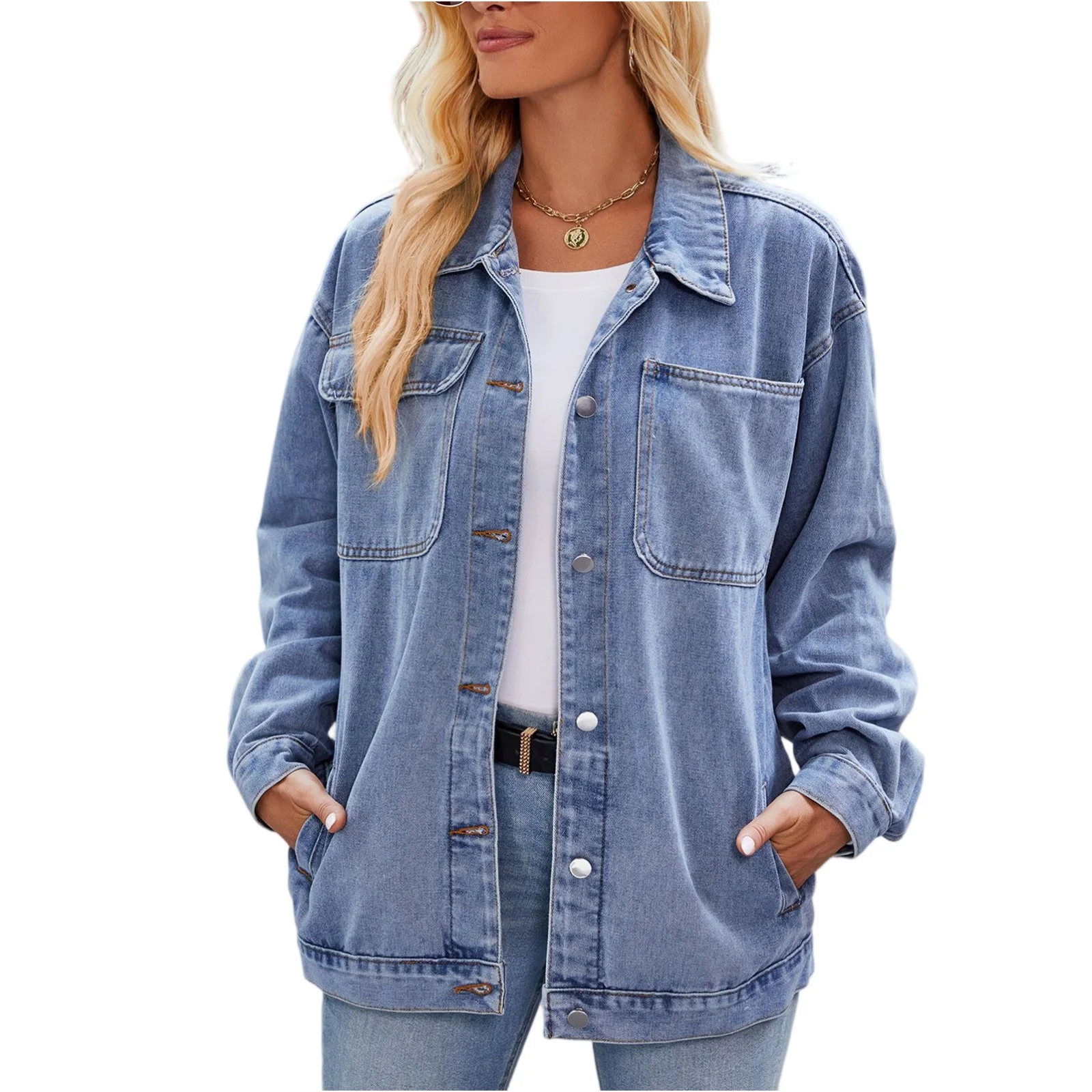 Denim Coat Full Length Jackets Single Breasted Outerwear Washing High Street Cardigan Pockets Slim Patchwork Female Clothing