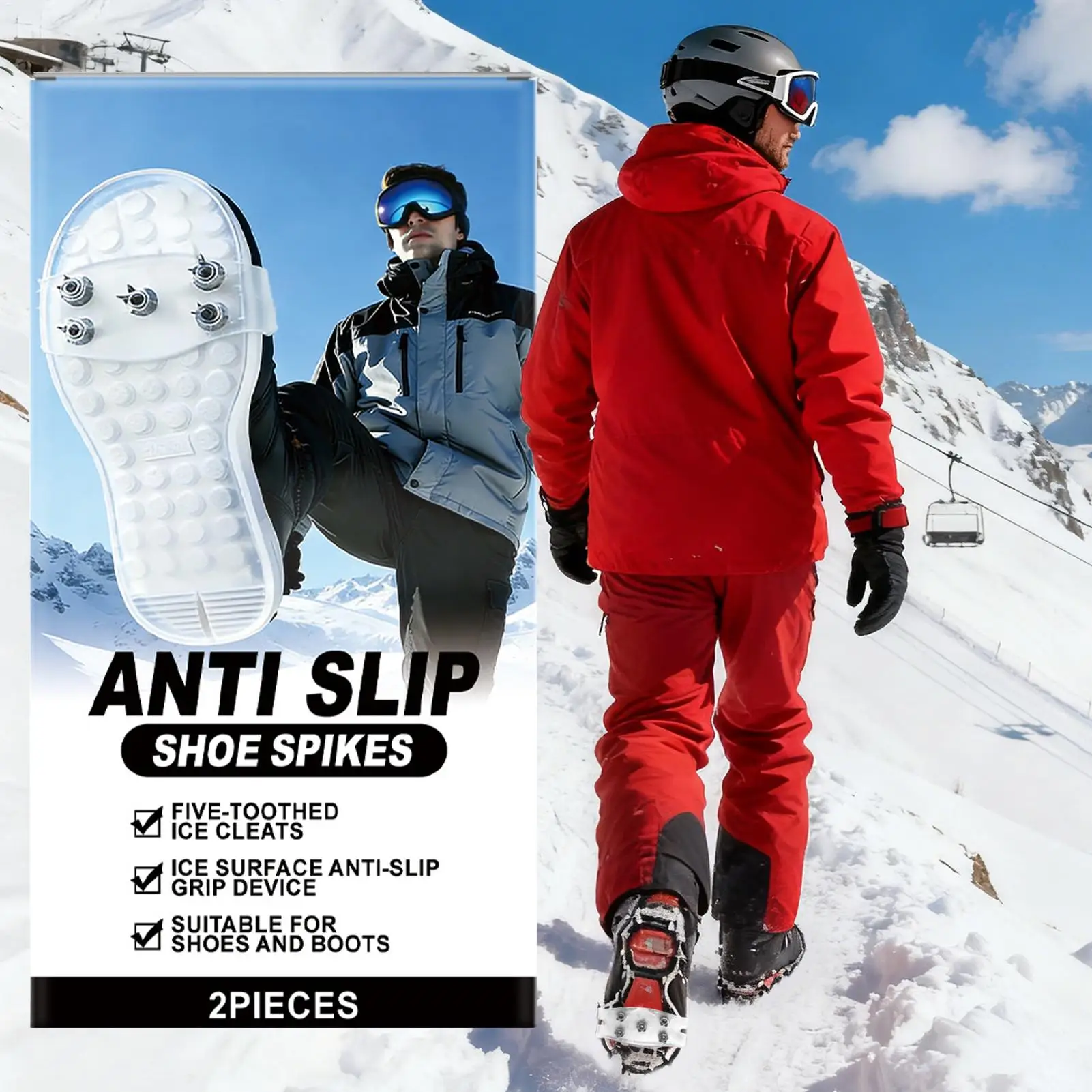 

5-зубчатый ледяной захват с шипами для обуви, зимние уличные противоскользящие походные альпинистские кошки для льда и снега, противоскользящие бахилы