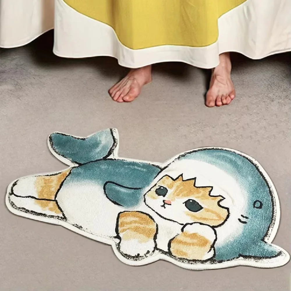 Cartoon Cat Plush Door Mat,Non-Slip,Anime Animal Area Rug,Bathroom Floor Carpets, Living Room, Kid, Bedroom Foot Pad, Home Decor