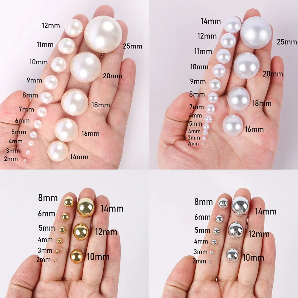 Flat Back White ABS Imitation Pearl Beads Half Round Flatback Pearls Glue On Stones 2mm-14mm For Nail Art DIY Crafts Decoration