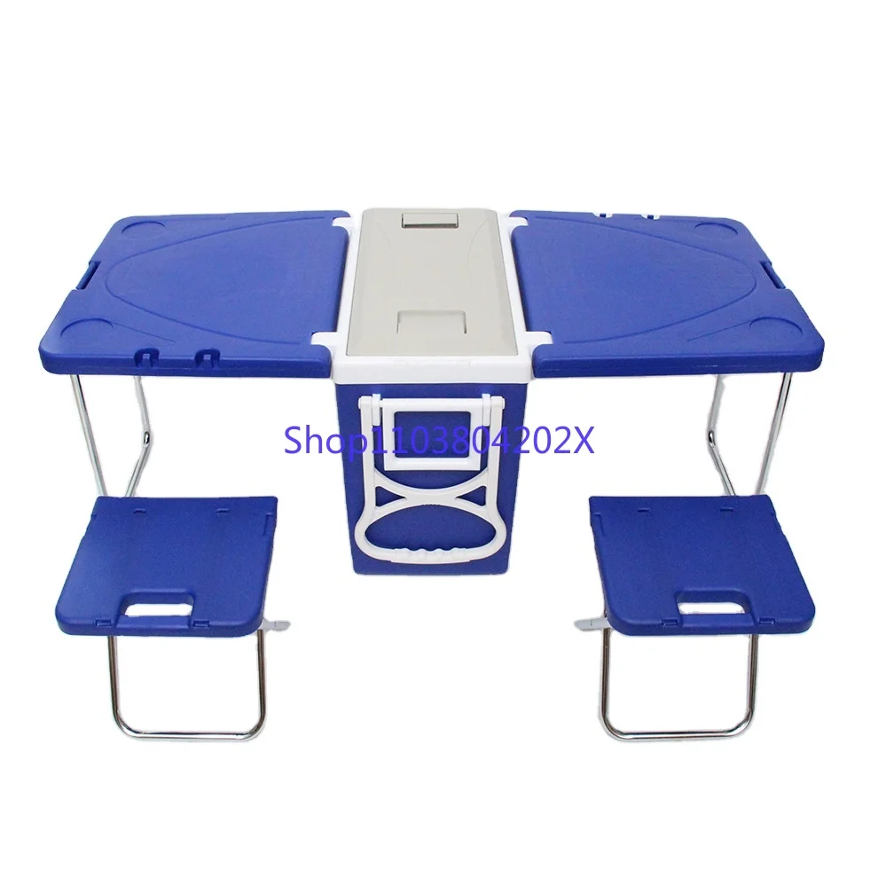 Outdoor Camping Foldable Beach Chair With Armrest Built-in 4 Can Cooler Box Fishing Cooler Box With Trolley