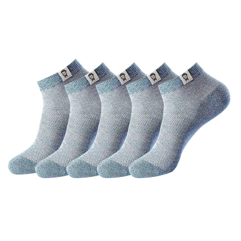 5 Pairs/Lot  Men's Summer Thin Socks Cotton Mesh Breathable Old Man's Head Pattern Sports Casual Fashion Men Boat Socks EU38-43