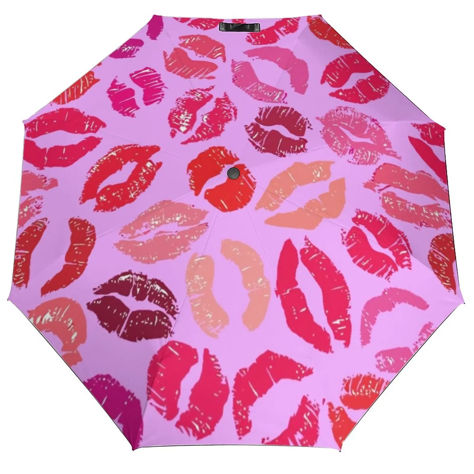 A Burst Of Lips Umbrella Lipstick Kisses Aesthetic Wind Proof Umbrella Automatic Print Compact Beach Umbrella