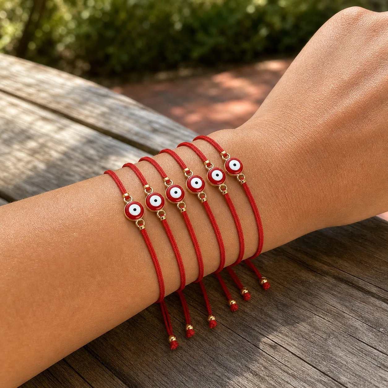 6pcs Red Cotton Rope Evil Eye Charm Bracelet with Copper Beads Adjustable Tie Cord Stackable Muslim Style for Women Men