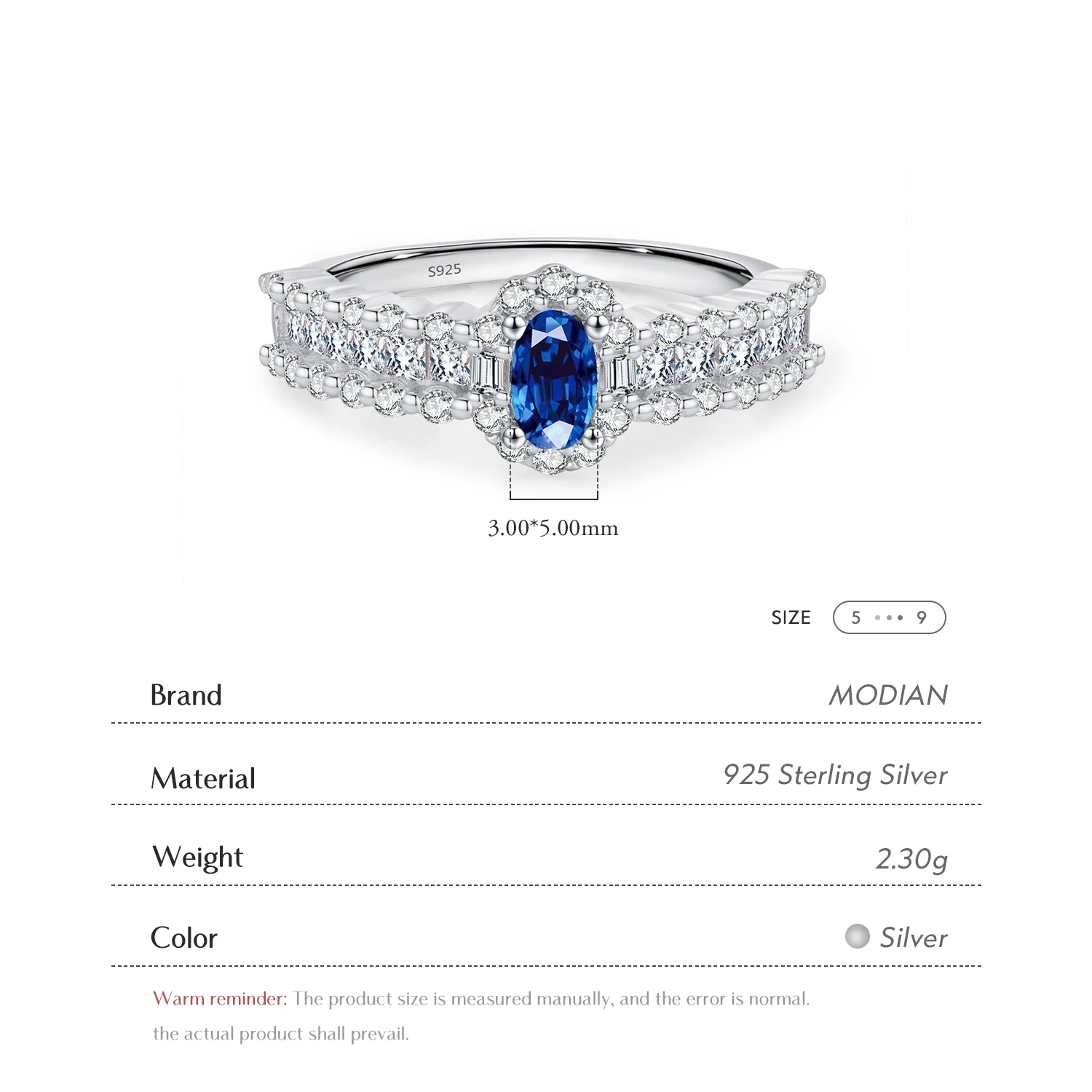 MODIAN Charming Blue Oval CZ Ring 925 Sterling Silver Luxury Wedding Engagement Band Fine Jewelry For Women Accessories