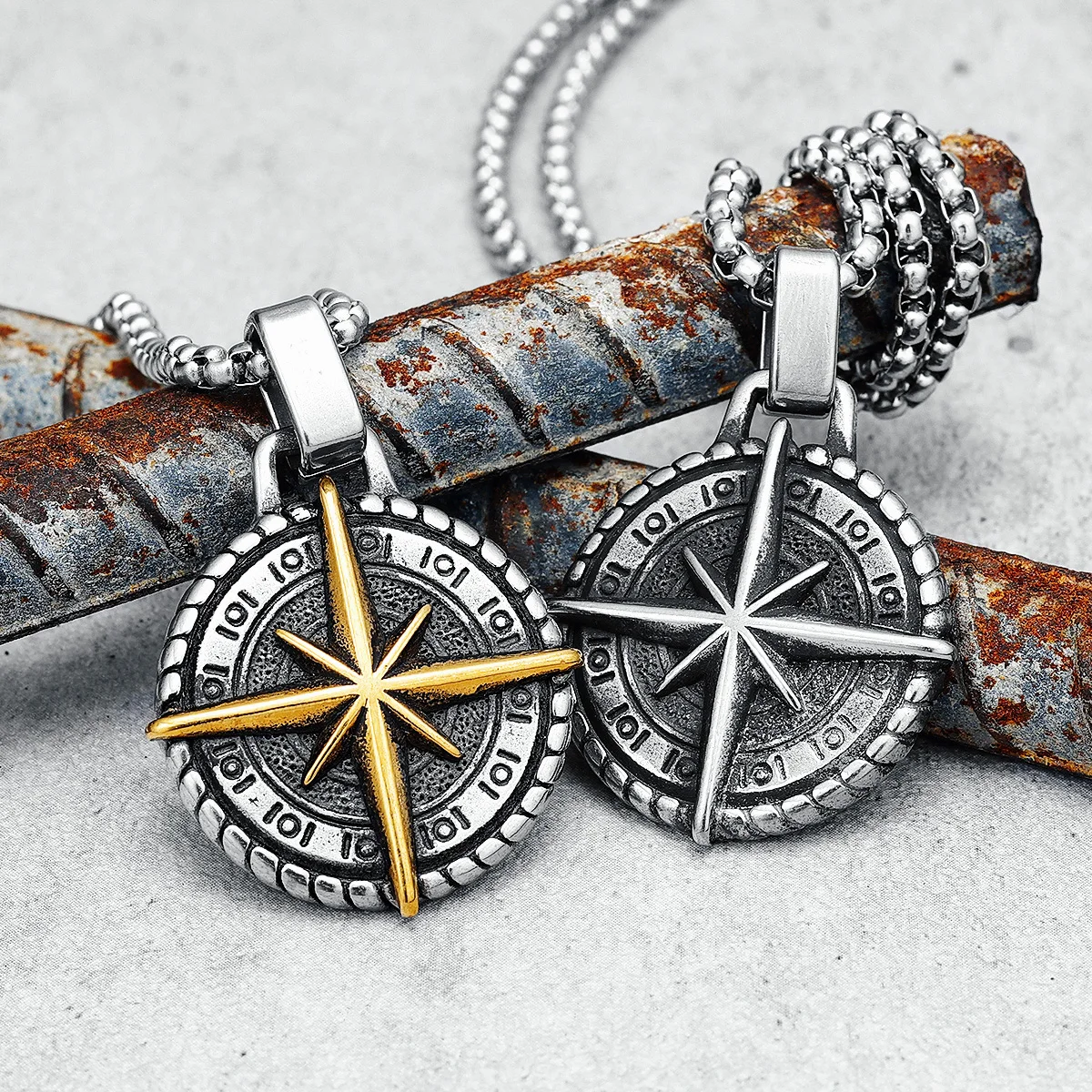 Viking Men Pendants North Star Compass Necklaces Stainless Steel Nordic Myth Chain Punk Rap for Boyfriend Male Jewelry Best Gift