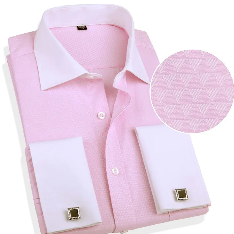 French Cuff Button Men Dress Shirt with Cufflinks Mens Wedding Shirt Tuxedo Male Business Office Clothing