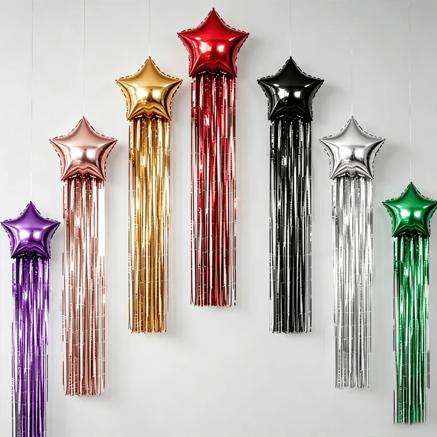6-Piece Meteor Party Balloon Set, Includes 18inch Star-Shaped Foil Balloons and Streamers Suitable for Birthday Parties, Party Decorations, Weddings, Engagement Banquets, Anniversaries, K-Pop Themed Parties, Bacheloret