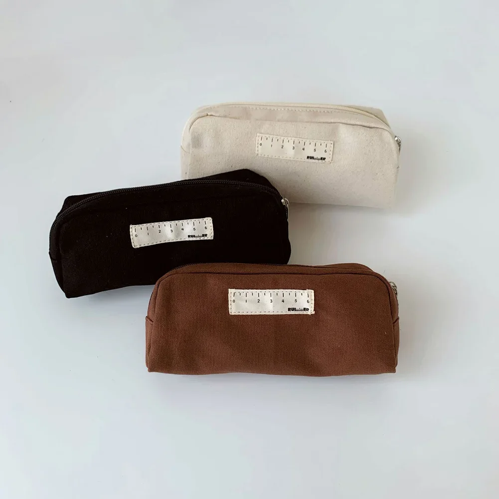 Retro Solid Color Large Capacity Vintage  Canvas Pencil Cases Bag Plain Portable Cosmetic Bag Storage Bag Stationery