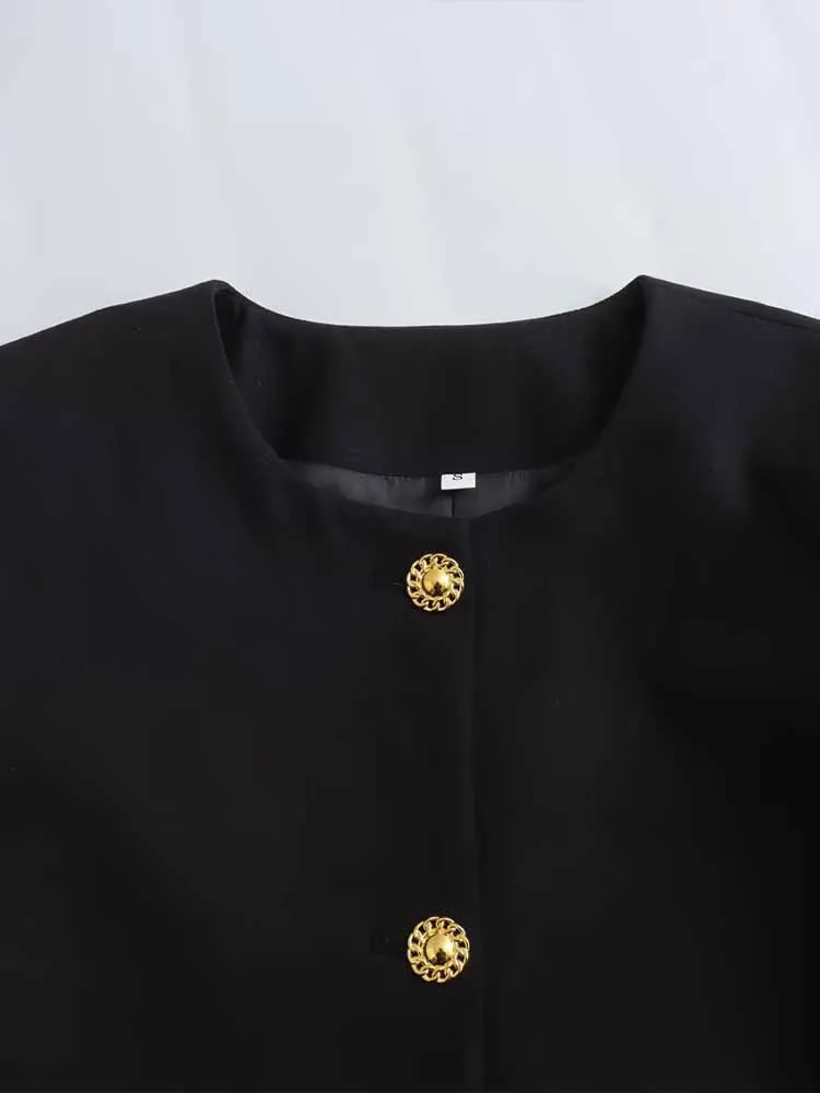 سترة قصيرة عصرية جديدة للخريف والشتاء على الطراز الأوروبي والأمريكي متعددة الاستخدامات بأكمام طويلة وزر ذهبي #3