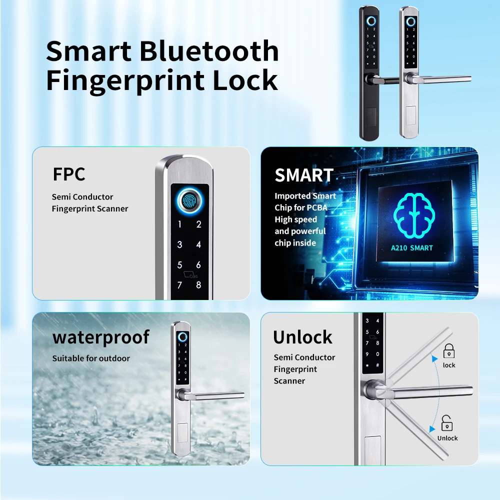 304 Stainless steel Smart Aluminum door lock 4585 3085 FingerPrint tuya ttlock card Pincode Keypad Smart Door Lock of Grill Door