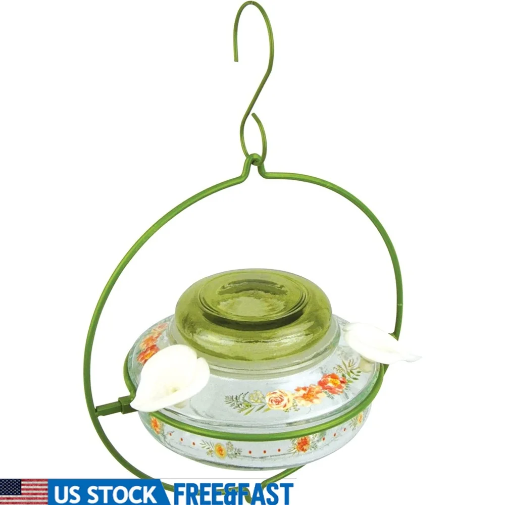 

Elegant Hummingbird Feeder Glass Vessel Floral Ports Easy Fill Leak Free Maintenance Gardenia Bouquet Design Attractive Bird