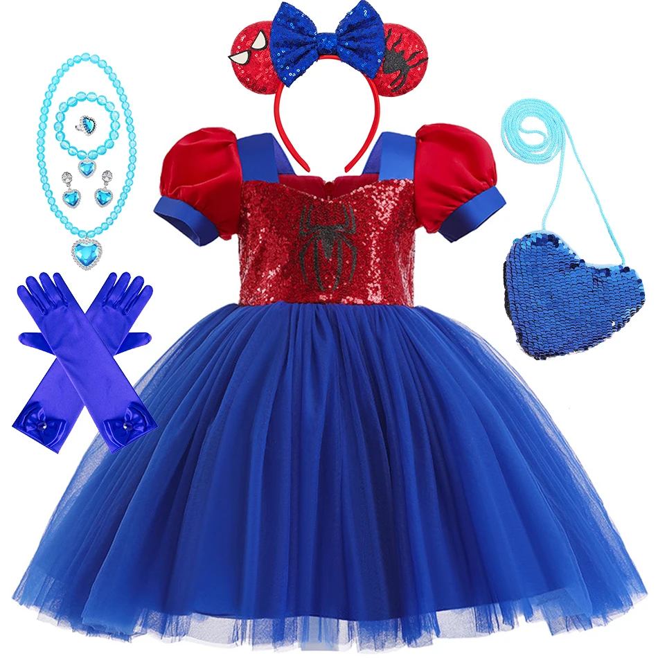 Little Girls Spiderman Dress Kids Marvel Sequins Tulle Frocks Children Halloween Theme Party Costume Birthday Surpeise Gift