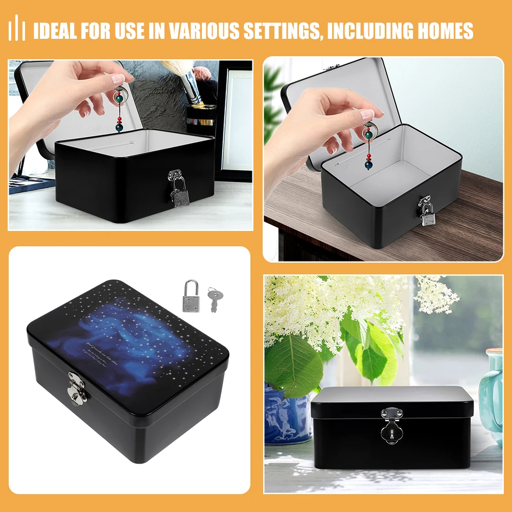 

1pc Vintage Tinplate Storage Box For Jewelry Small Items Lockable Tin Container Organizer Home Office School Decor Box