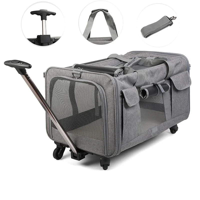 

Portable Pet Trolley Case Detachable Universal Wheel Breathable Foldable Large Capacity Puppy Travel Bag Breathable Cat Carrier