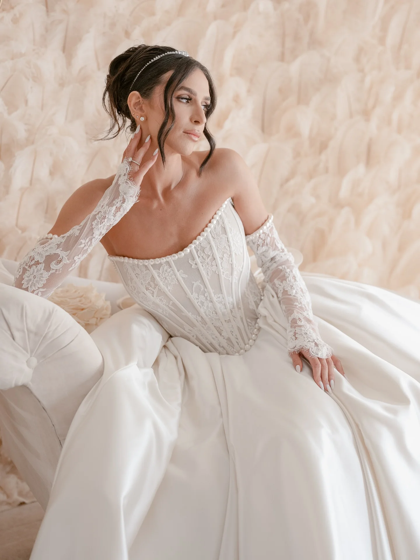 Vestido de casamento de renda cetim vestido de baile vestidos para noiva mangas desmonbles novia manga longa vestido de minimalista sob medida nupcial