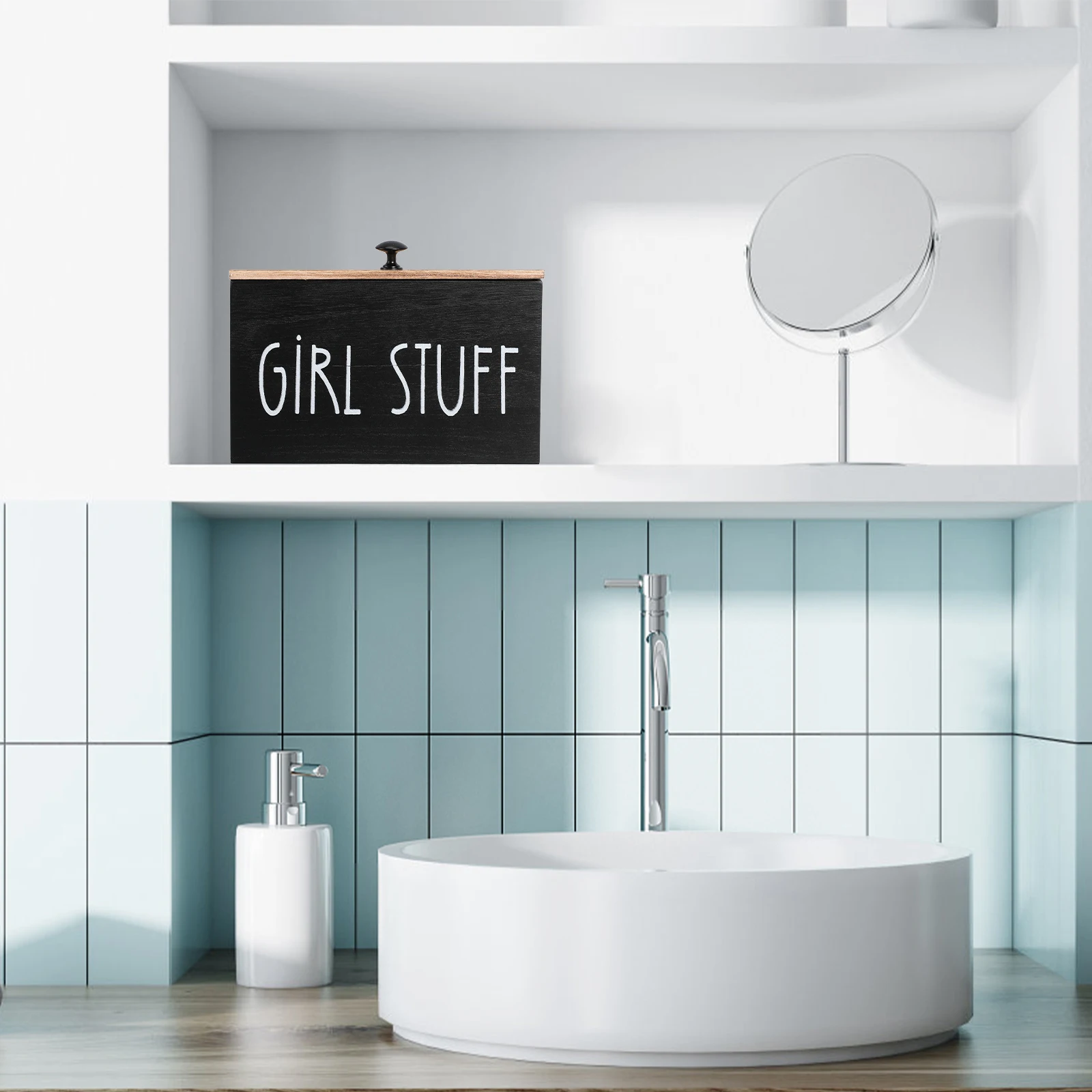 

Tampon Holder Box Sanitary Napkin Storage Wood Case Cover Privacy Protection Adjustable Dividers Bathroom Small Items Container