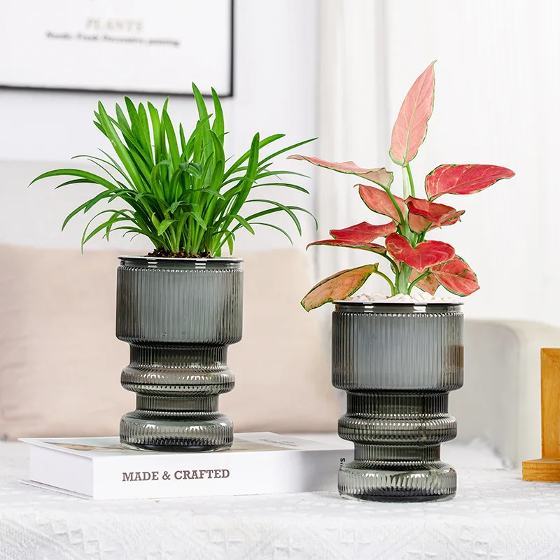 Self-Watering Lazy Flower Pot Creative Imitation Glass Transparent Plastic Resin Small Potted Plant Hydroponic Vase Indoor Succu