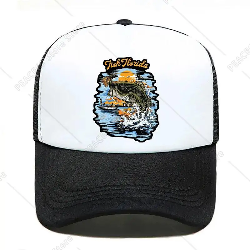 For Fishing Fish Logo Mesh Trucker Hat Fashion Men Women Advertising Travel Team Baseball Caps Truker Hats Snapback Cap