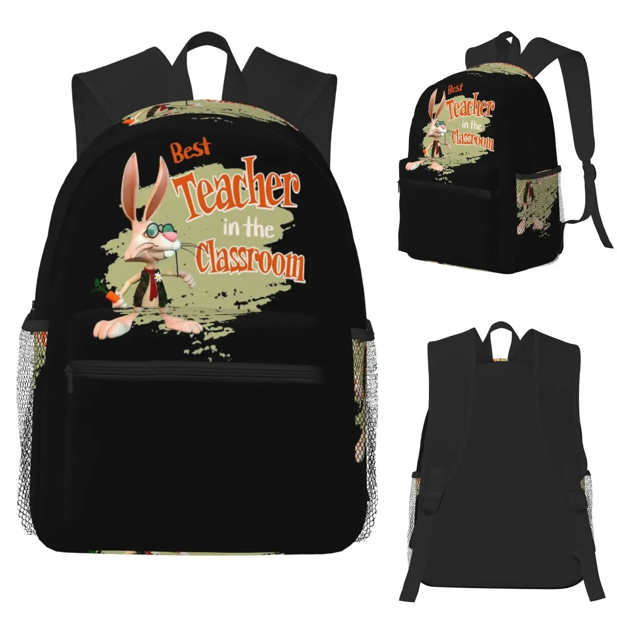 

Funny Rabbit Best Teacher In The Classroom Student Backpack School Bag Hiking Travel Daypack for Men Women Bookbag Shoulder Bags