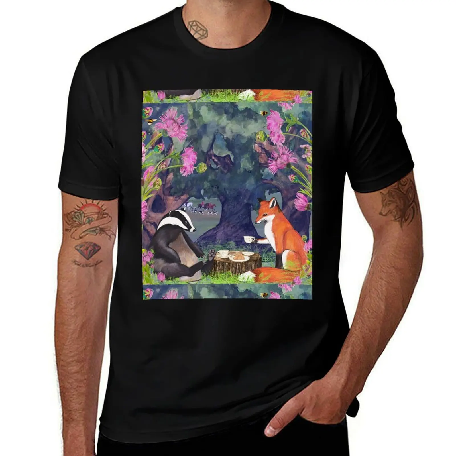 Badger and Mr Fox T-Shirt Christmas Casual Tee Shirt T-Shirt
