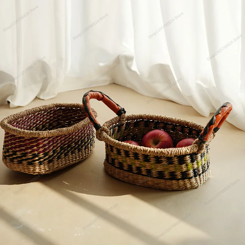 For Seagrass Hand-woven Portable Flower Arrangement Storage Basket Picnic Snack Basket Household Fruit Basket