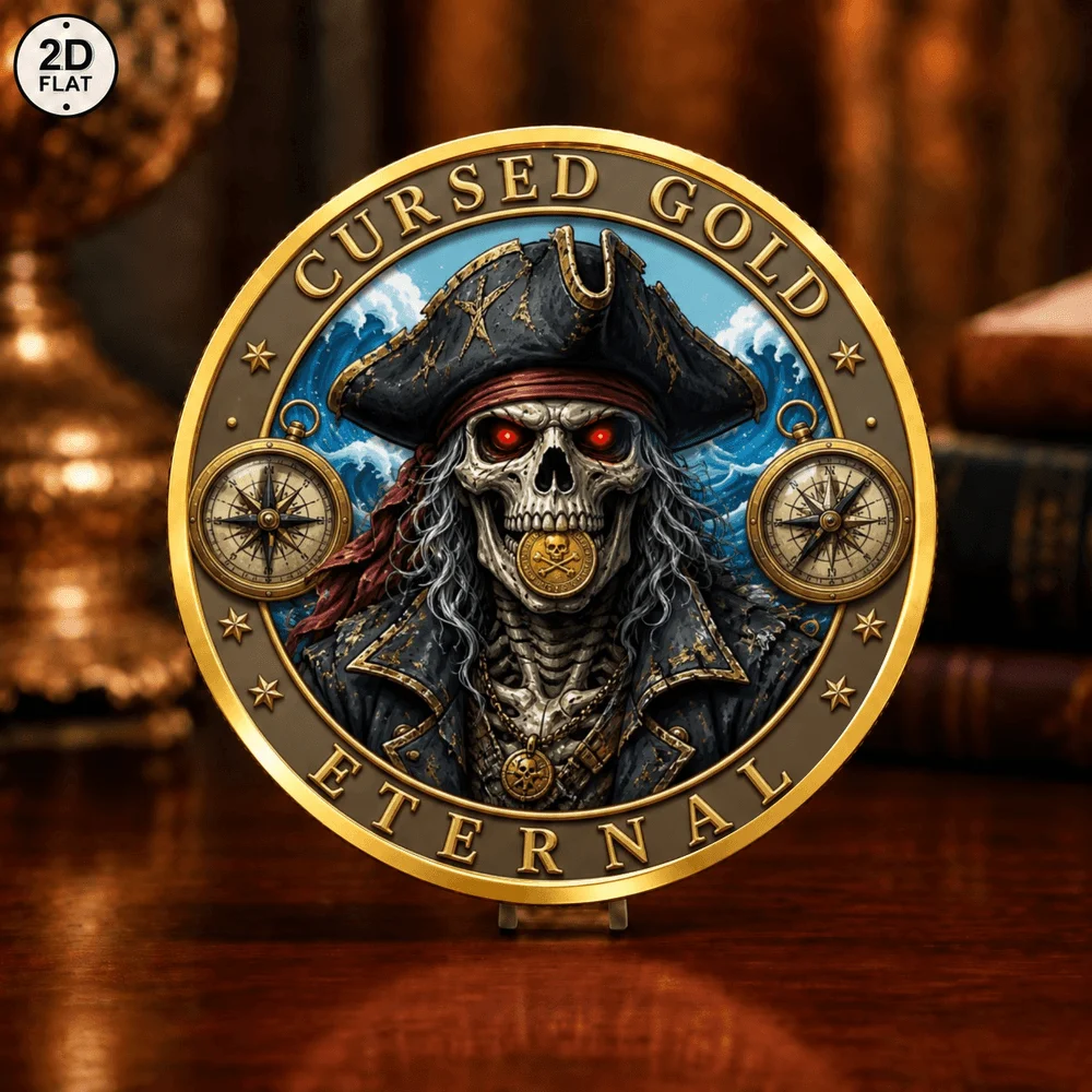 1pc Nautical Pirate Skeleton Metal Challenge Coin 2D Siren Sea Monster Collectible Medal Holiday Souvenir Mythology Fans Gift