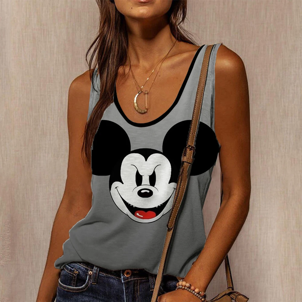 Disney Mickey Mouse Dames Tank Top O-hals Tank Top Casual Zomer Mouwloze Straatkleding