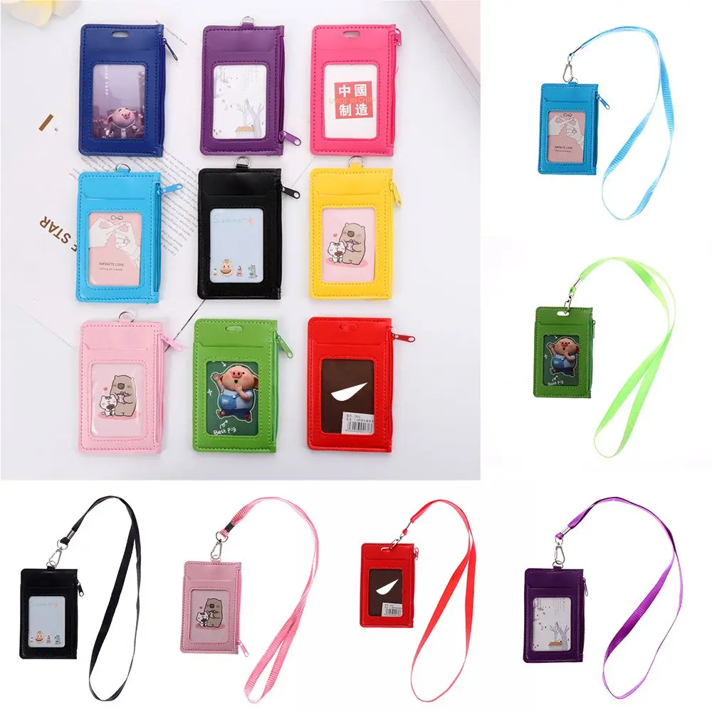 Modische ID Abzeichen Karten halter Kunstleder Visitenkarte Fall Abdeckung mit Hals Lanyard Geldbörse Reiß verschluss tasche