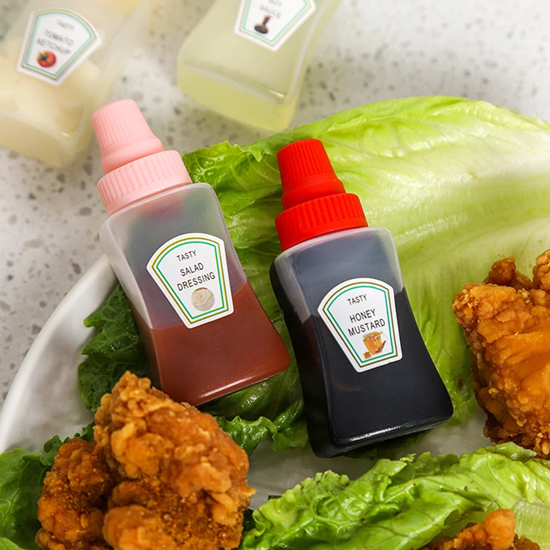 4pcs/set 25ML Mini Tomato Ketchup Bottle Honey Mustard Portable Small Sauce Container Salad Dressing Container Pantry Containers