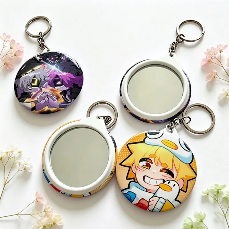 Murder Drones Creative Keychain with Mirror for Women Men Cartoon Anime Pattern Keyring Mirrors Unisex Portable Accessories Gift