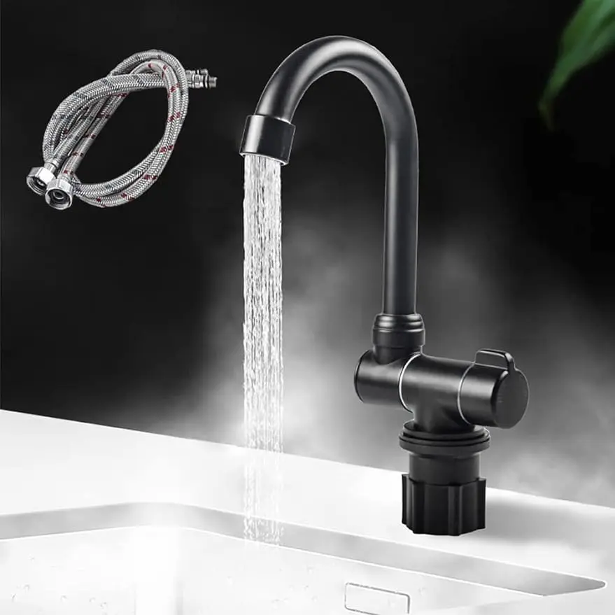 

Folding Faucet 360 Degree Swivel, Hot and Cold Water, Kitchen, Bathroom, RV, Marine Deck, Hatch, Caravan, Boat, Accessories