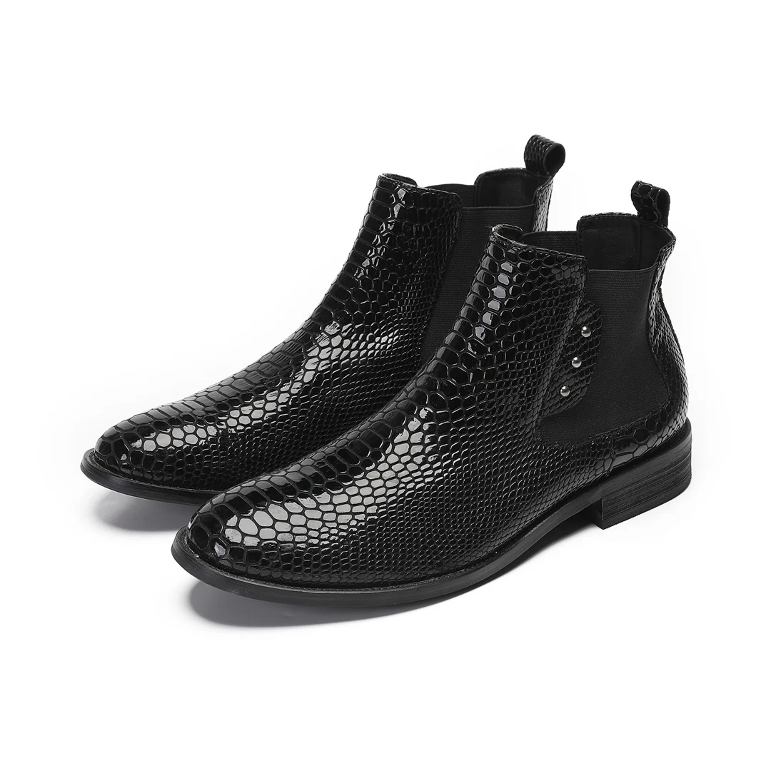 

Fashion Snake Pattern Men Short Boot Business Formal Boot Party Prom Big Size Ankle Boot Classic Office Real Leather Casual Boot