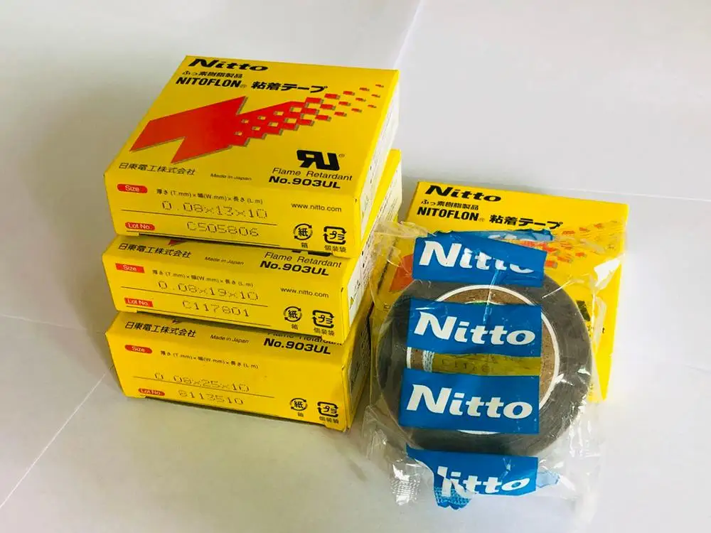 5 Pcs T0.08mm*W(13mm,19mm,25mm)*L10m Japan NITTO DENKO Tape NITOFLON Waterproof Single Sided Tape 903UL Original high quality