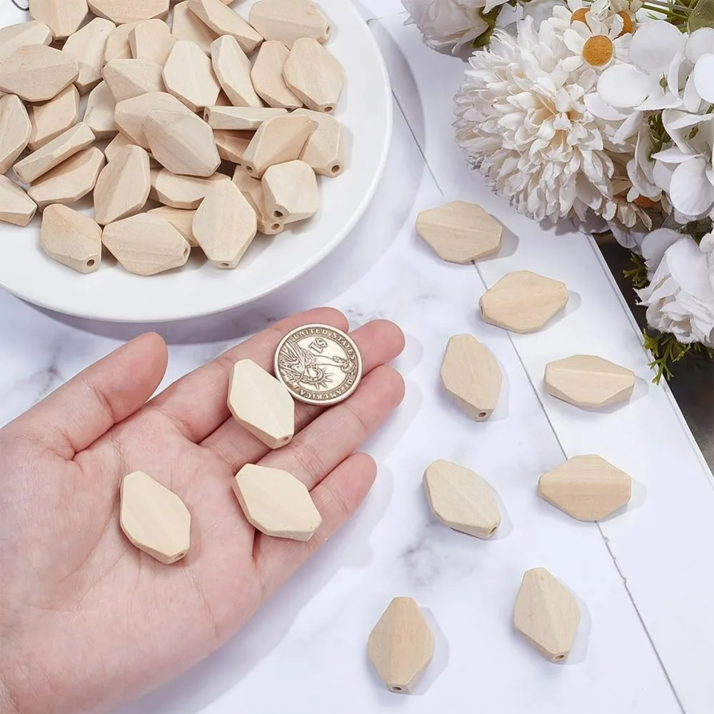 50개입 나무 팔각형 비즈 1.1x0.8 인치 미완성 목재 블록 페인트된 목재 비즈 3mm 구멍 팔찌용 보석
