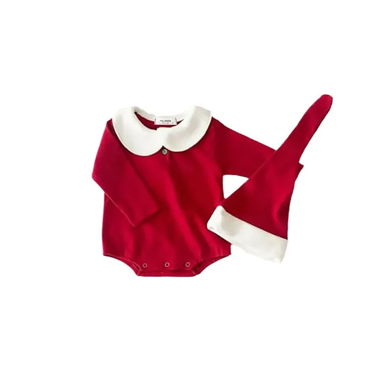 عيد الميلاد الطفل رومبير الملابس 3-12 متر زي الأحمر داخلية مجموعات الشتاء الدافئ عطلة حزب الزي لحديثي الولادة الرضع بنين بنات #4