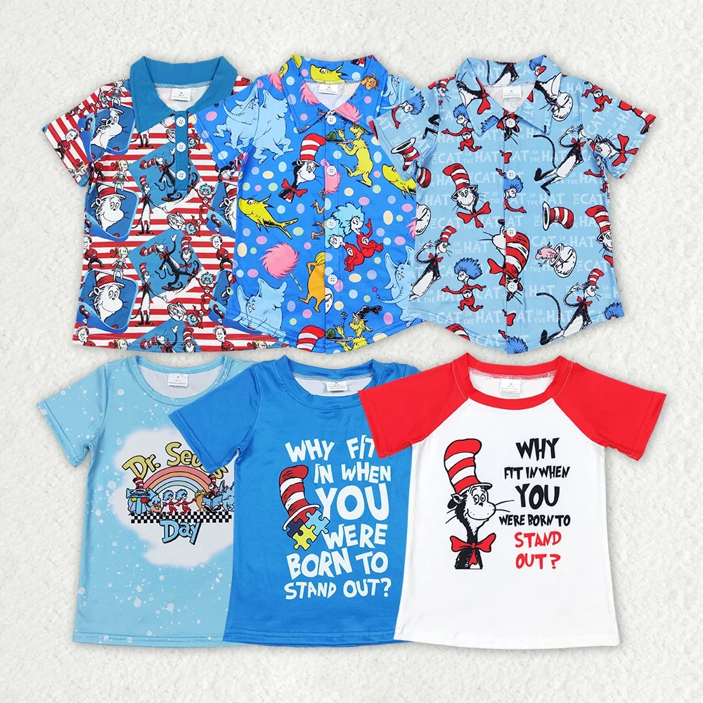 Baby Boys Dr. Seuss Reading Red Stripes Short Sleeve Tee Shirt Tops Unisex Infant Clothing