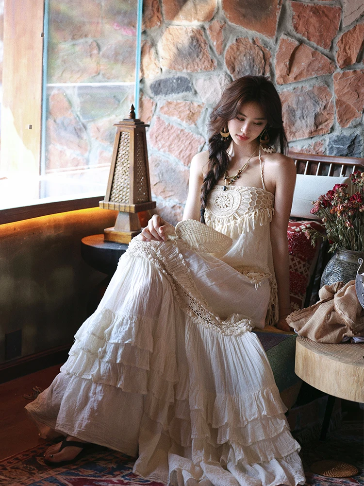 

Винтажный жилет ручной работы с кружевом на бретельках AZure, романтический, нежный, с вырезом, женская летняя тонкая верхняя одежда