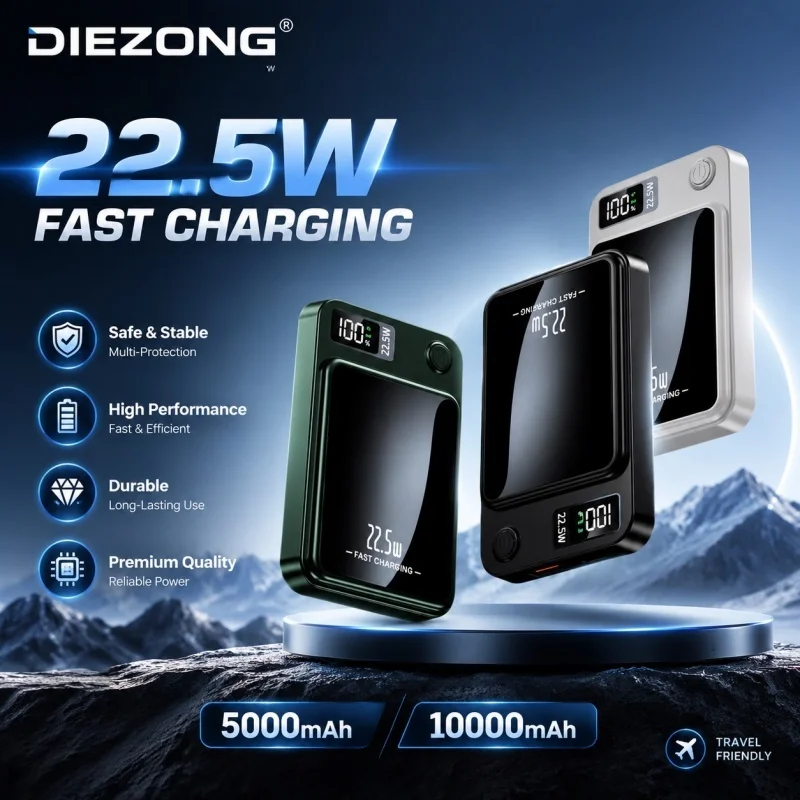 Wireless Power Bank 2-in-1  10000mAh Portable Charger Fast Charging 22.5W LED Power Display for Iphone Xiaomi Samsung