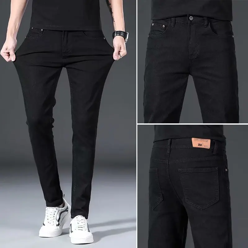 Celana kargo hitam elastis untuk pria, celana kargo kualitas terbaik Slim Fit mode musim semi musim gugur baru