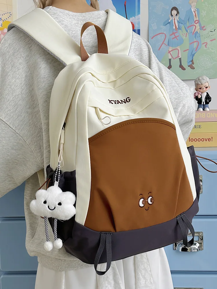 Color Block Backpack For Women Korean College Style Large Capacity High School Student Schoolbag Outdoor Casual Shoulder Bag