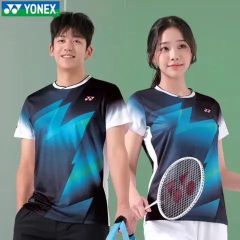 YONEX 새로운 고품질 배드민턴 테니스 착용 스포츠 티셔츠(반팔) 편안한 통기성 땀 흡수 빠른 건조 탑