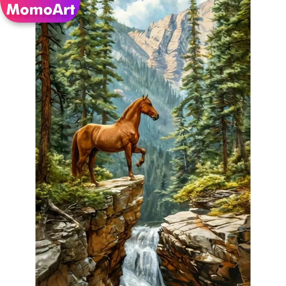 Momoart 5D DIY Diamant-Mosaik Pferd Tier Diamantmalerei Baum Bild Strass Stickerei Bastelset Heimdekoration
