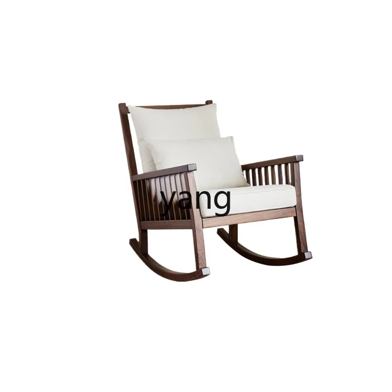 

LMM fabric rocking chair medieval retro wabi sabi wind pure solid wood recliner Nordic sofa chair
