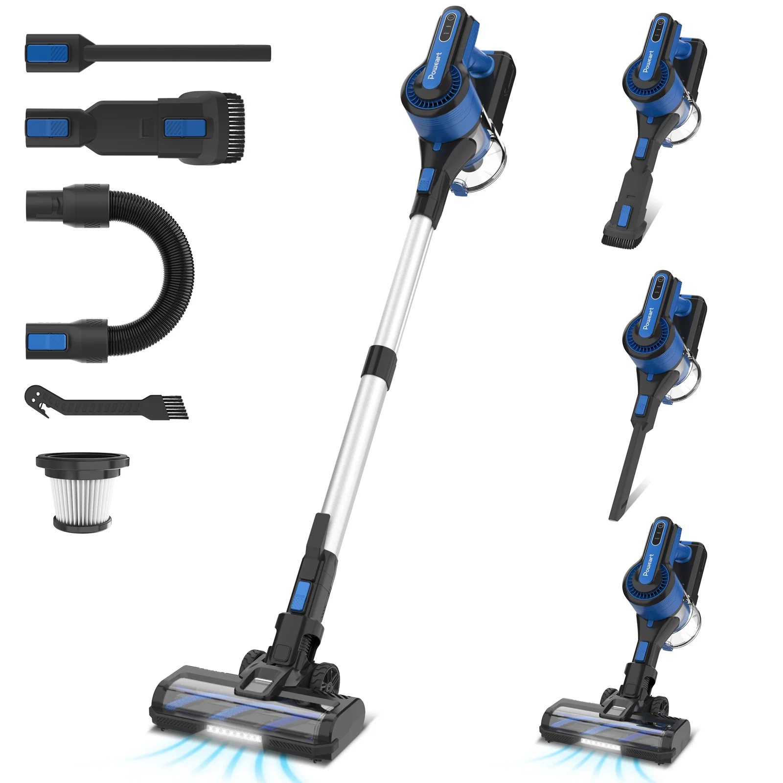 Poweart Cordless Vacuum Cleaner, 350W Stick Vacuum Rechargeable Battery Up to 45mins Runtime for Hardfloors Pet Hair Home