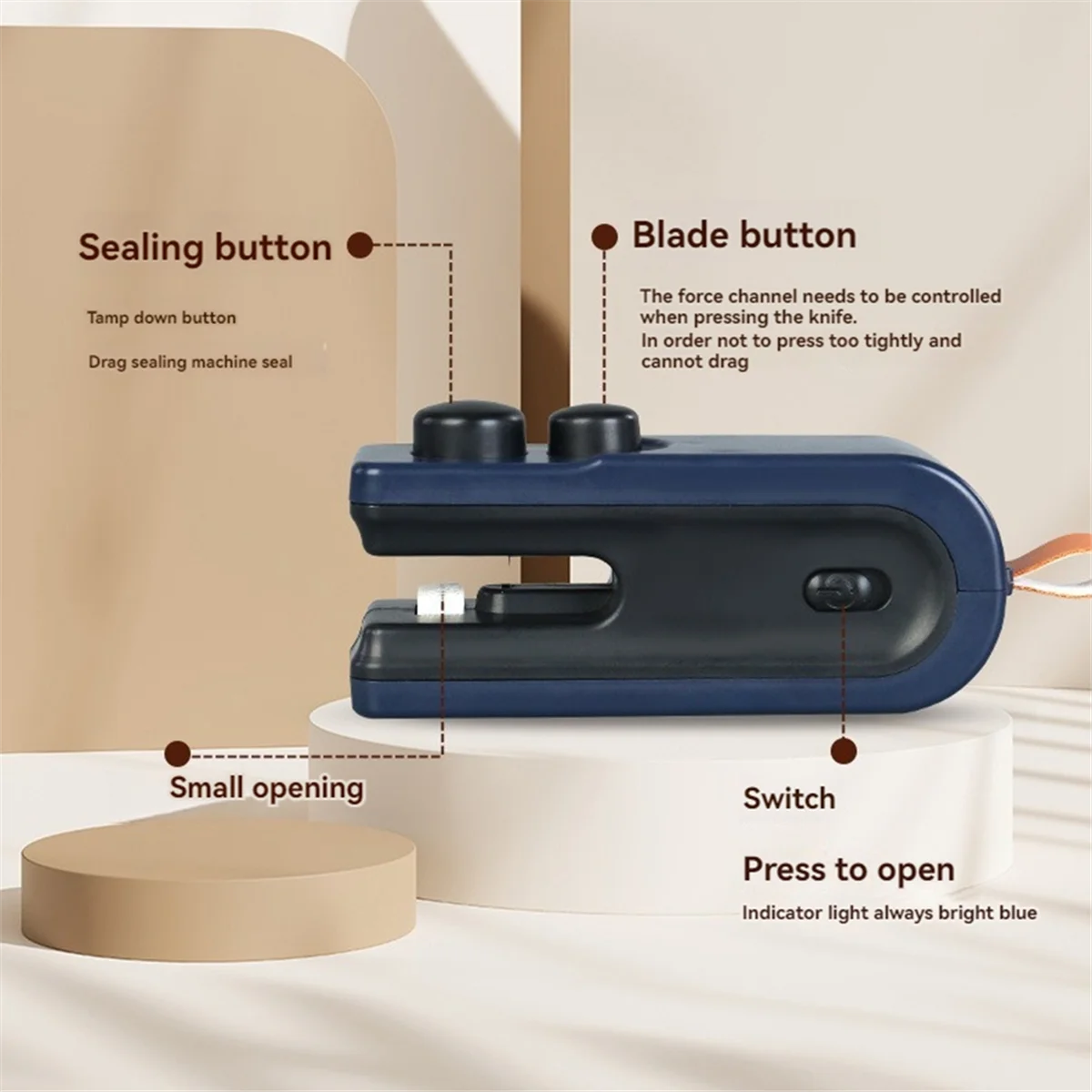 A72P 2 In 1 Penyegel Tas Mini USB Penyegel Tas Chip Isi Ulang Segel Panas Tas Penyegel Makanan Vakum Genggam Portabel Biru Laut