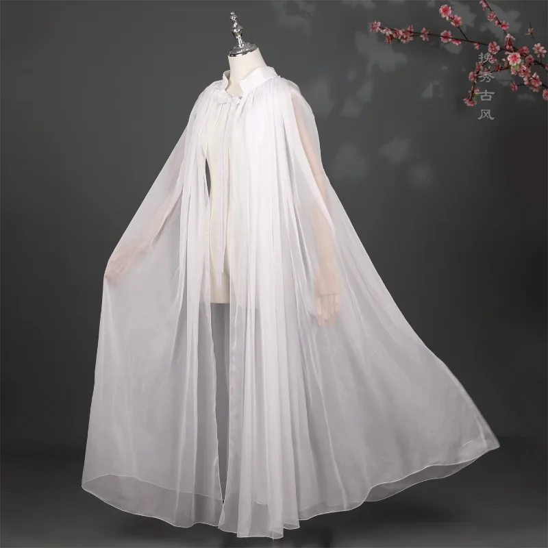 

Однотонный шифоновый плащ с воротником-стойкой, струящийся, элегантный, в старинном стиле, новый, повседневный, унисекс, белый, универсальный.