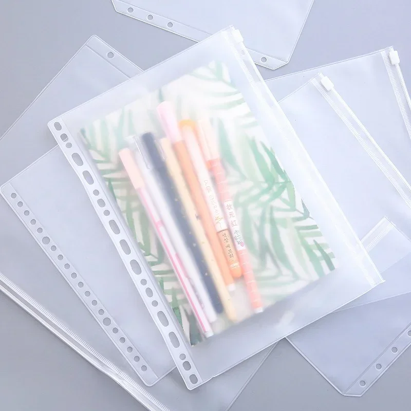 5PCS Convenient Transparent PVC A4 A5 A6 A7 Binder Pocket Clear Zipper Folders for 4/6 Notebook Binder Filing Organizer Bags