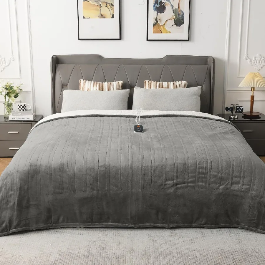 

Одеяло с подогревом, двойное мягкое фланелевое одеяло с быстрым нагревом, с многоцветным вариантом 62 x 84 дюйма, 10 уровней нагрева и 0,5-12 ч.